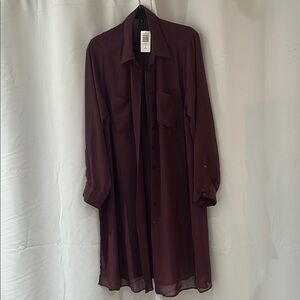 Burgundy Sheer Long Shirt Dress